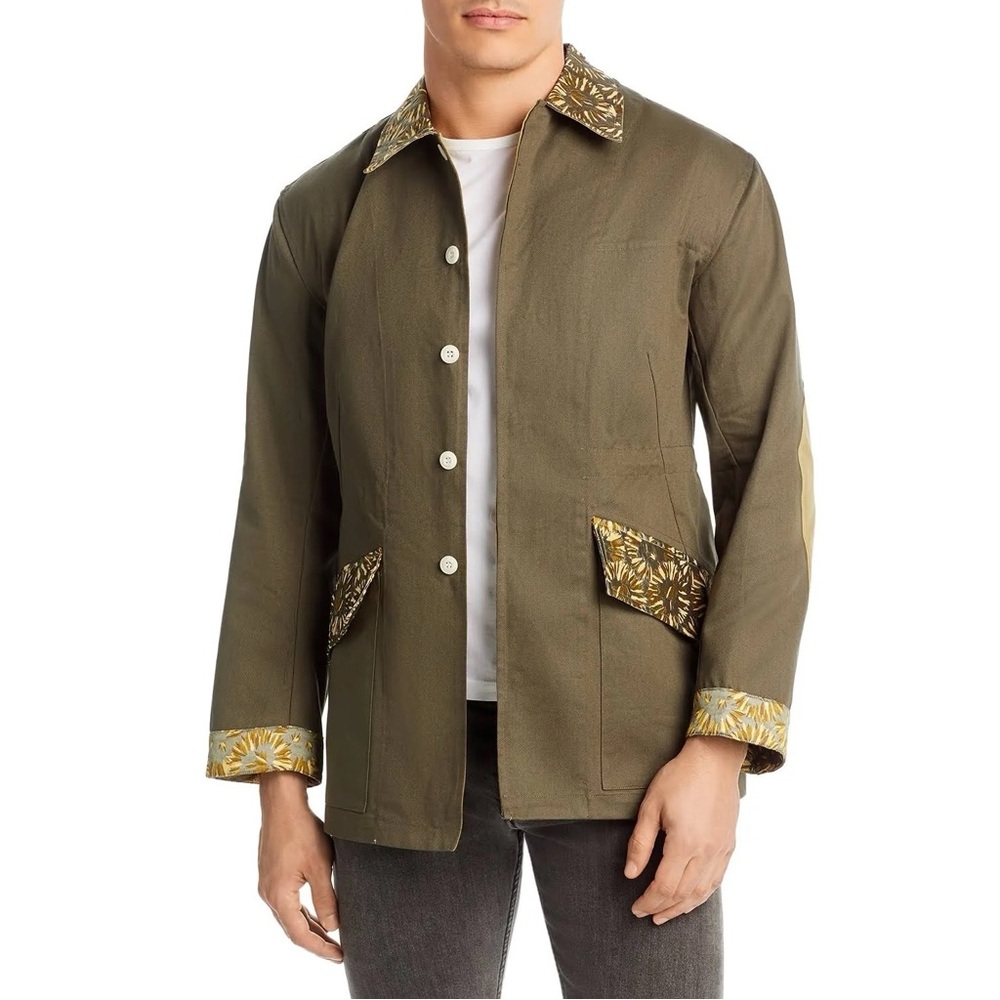 Nicholas Daley Field Jacket Khaki Mix Button Front Point Collar Size S NWT $765